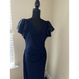 Lauren Ralph Lauren Black Label Navy Pencil Dress Sequin Sleeves Old Money Sz 6